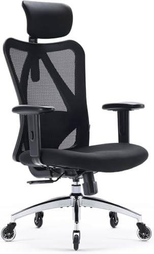 SIHOO Ergonomischer Schreibtischstuhl, Drehstuhl hat Verstellbarer Lordosenstütze, Kopfstütze und Armlehne, Höhenverstellung und Wippfunktion, Rückenschonend, Bürostuhl bis 150kg/330LB Belastbar von SIHOO