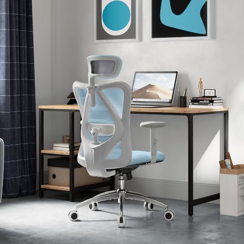 SIHOO M18 Bürostuhl ergonomisch, Computer-Schreibtischstuhl mit Verstellbarer Kopfstütze und Lendenwirbelstütze, hohe zurück Executive Drehstuhl für Home Office (Hellblau) von SIHOO