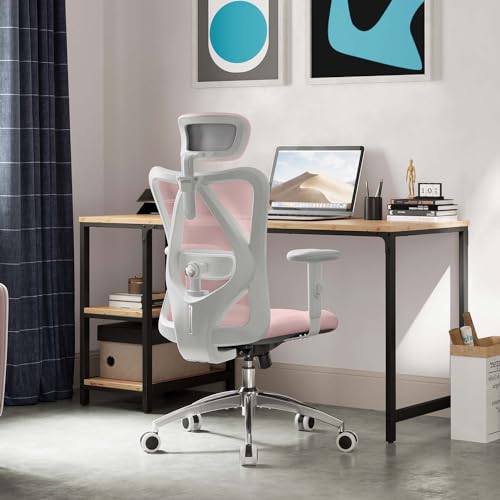 SIHOO M18 Bürostuhl ergonomisch, Computer-Schreibtischstuhl mit Verstellbarer Kopfstütze und Lendenwirbelstütze, hoher Rücken Executive Drehstuhl für Home Office (Light Pink) von SIHOO
