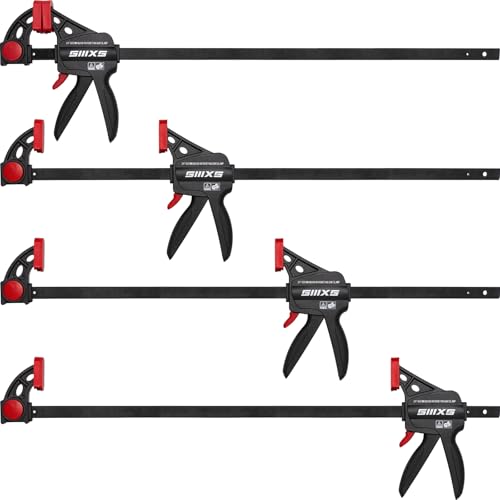 SIIIXS Einhandzwingen Set 4 Stück Schraubzwingen Spanner, Spannweite 609mm, Dehnbereich 796mm, Spannkraft 80Kg, mit GS Zertifikat SIIIXS Einhandzwingen Set 4 Stück Schraubzwingen Spanner, Spannweite 609mm, Dehnbereich 796mm, Spannkraft 80Kg, mit GS Zertifikat von SIIIXS