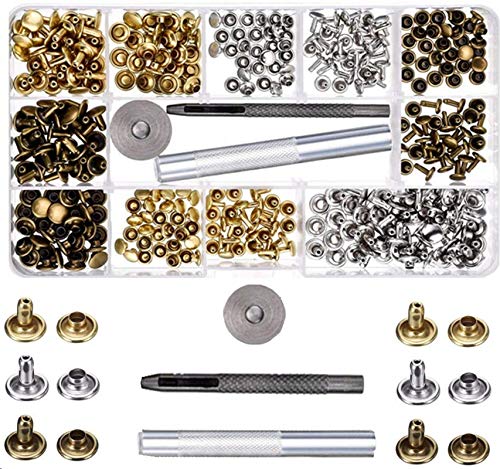 SIISMI 180 Set 2 Größen Leder-Nieten Doppelkappe Nieten Stahlrohr Metall Nieten mit 3 Werkzeugen für Heimwerker Leder-Basteln, Nieten-Ersatz, 3 Farben Gold, Silber und Bronze SIISMI 180 Set 2 Größen Leder-Nieten Doppelkappe Nieten Stahlrohr Metall Nieten mit 3 Werkzeugen für Heimwerker Leder-Basteln, Nieten-Ersatz, 3 Farben Gold, Silber und Bronze von siismi