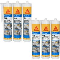 Sika - 6er-Set schimmelhemmende Silikondichtungsmasse seal 108 Sanitär - Weiß - 300ml - Blanc von SIKA