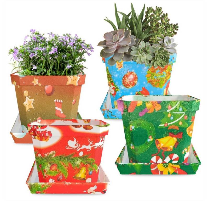 SIKAINI Blumentopf 4er-Set Blumentöpfe (wasserdurchlässig und atmungsaktiv, 4-teiliges Set,Umweltfreundliches Material), Robust und langlebig, edler Druck von SIKAINI