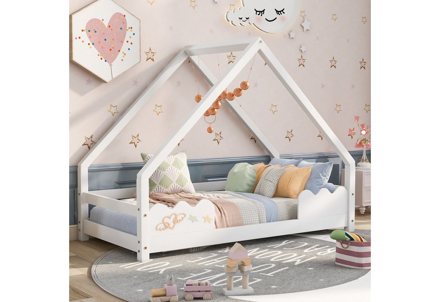 SIKAINI Hausbett A-DJ-N634-WF289524AAG (set, 1-tlg., Spielbett), Hausbett Kinderbett 80x160cm mit Rausfallschutz von SIKAINI