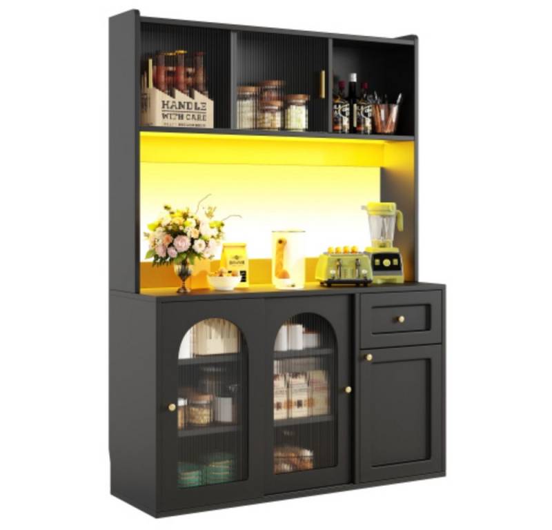 SIKAINI Hochschrank Küchenschrank (Küche oder Flur, mit App-Steuerung und Kippschutz) oderner Hochschrank mit LED-Beleuchtung und Glasschiebetüren von SIKAINI