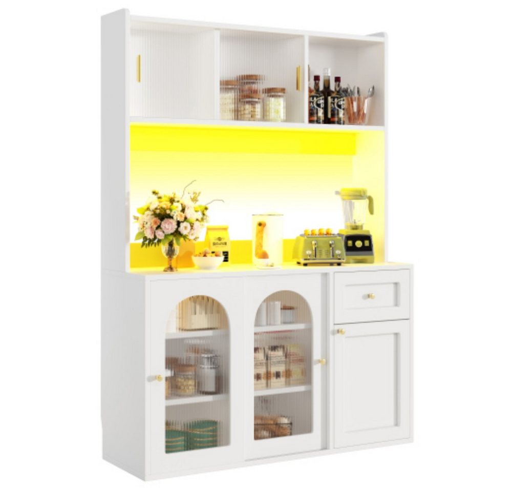 SIKAINI Hochschrank Küchenschrank (Küche oder Flur, mit App-Steuerung und Kippschutz) oderner Hochschrank mit LED-Beleuchtung und Glasschiebetüren von SIKAINI