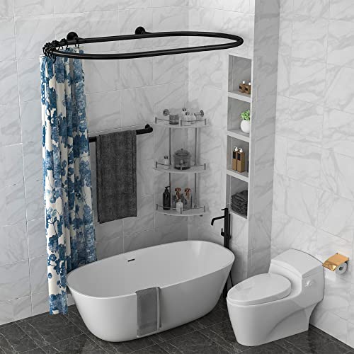 Sikaiqi Al alloy Oval Shower Curtain Rod Hoop Square Shape Bathroom Rod for Clawfoot Tub Free Standing Tubs (Black) von Sikaiqi