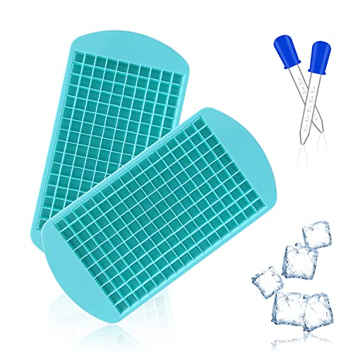 2-teilige quadratische Eiswürfelform, Silikon-Eiswürfelform, einfach zu lösende Whiskey-Eisform, Mini-Eiswürfelform mit 2 Stück dunkelblauen Silikontropfern für gefrorene Getränke, Cocktails, Säfte von SIKAMARU