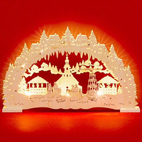 HDmirrorR Sikora LB48 beleuchteter LED Holz Schwibbogen SEIFFENER Weihnachtsmarkt inklusive Trafo von SIKORA Weihnachtswelt