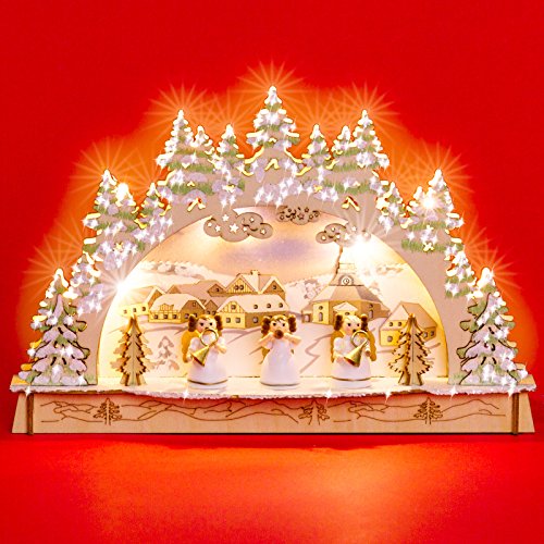SIKORA LB56 kleiner LED Holz Schwibbogen ENGEL Kapelle B:29,5 cm von SIKORA Weihnachtswelt