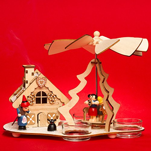 Sikora P30 2-in-1 Holz Teelicht Weihnachtspyramide mit funktionsfähigem Räucherhaus Motiv Hexenhaus von SIKORA