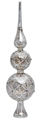 Sikora SP4S große ausgefallene Christbaumspitze aus irisierendem Klar Glas mit Antik Silber Dekor H:30cm von SIKORA