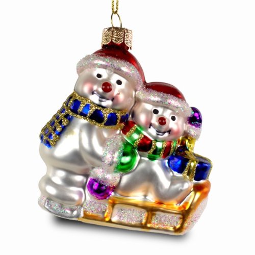 Sikora BS198 Christbaumschmuck Glas Ornament/SCHNEEMANN Familie MIT Schlitten - H: 9cm von SIKORA