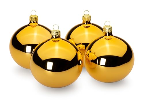 Sikora Essentials Klassische Christbaumkugeln aus Glas - Hochglanz - 6 Farben 3 Größen Premium Qualität, Farbe/Modell:Gold Hochglanz 4er Set, Höhe in cm:8 cm von SIKORA