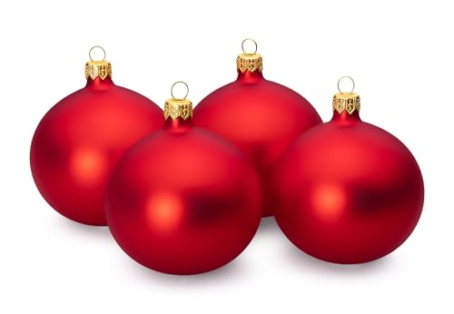Sikora Essentials Klassische Christbaumkugeln aus Glas - matt - 6 Farben 3 Größen Premium Qualität, Farbe:Rot matt 4er Set, Höhe in cm:8 cm von SIKORA