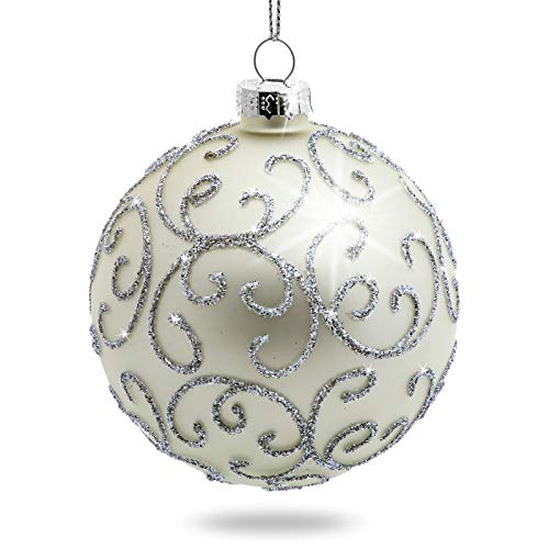 Sikora Highlights 4er Set ausgefallene Christbaumkugeln aus Glas Silber, Farbe/Modell:Modell Florenz Silber, Größe:8 cm von SIKORA