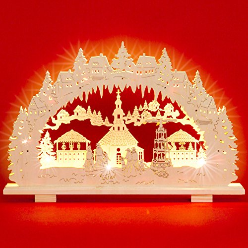 Sikora LB38 beleuchteter XL LED Holz Schwibbogen SEIFFENER Weihnachtsmarkt 57cm Inclusive Trafo von SIKORA Weihnachtswelt