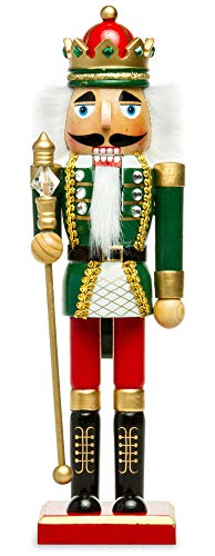 Sikora NK-D aufwändig gestaltete Deko Nussknacker Figur aus Holz, Farbe/Modell:D01 grün/rot - KÖNIG, Höhe in cm:Höhe ca. 36 cm von SIKORA