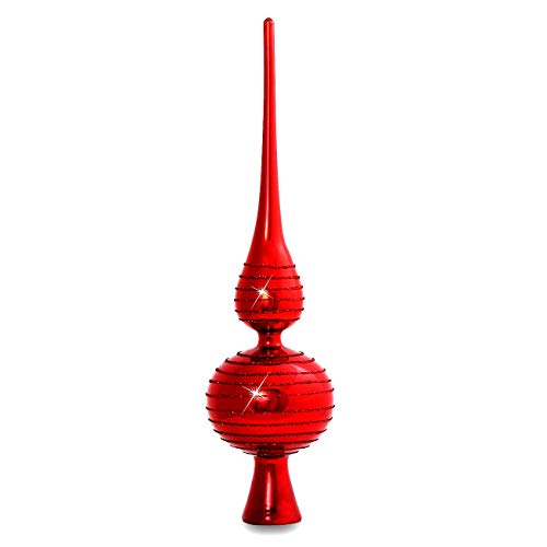 Sikora SP2R Klassische Christbaumspitze aus Glas mit Glitterdekor - rot/H:29cm von SIKORA