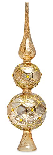 Sikora SP4G große ausgefallene Christbaumspitze aus irisierendem Klar Glas mit Antik Gold Dekor von SIKORA