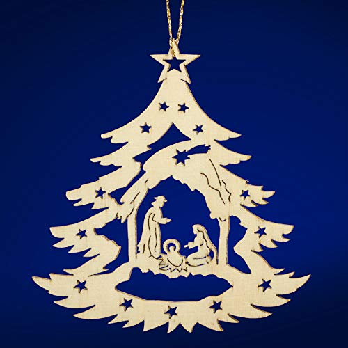 SIKORA BS-LS Traditionelle Filigrane Christbaumschmuck Holzanhänger aus nachhaltiger Herstellung - 28 Modelle wählbar, Modell:B1 Baum Heilige Familie H 8.8cm von SIKORA