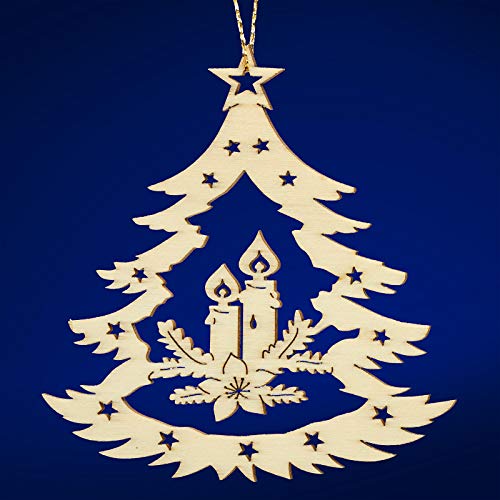 SIKORA BS-LS Traditionelle Filigrane Christbaumschmuck Holzanhänger aus nachhaltiger Herstellung - 28 Modelle wählbar, Modell:B3 Baum Kerzen H 8.8cm von SIKORA