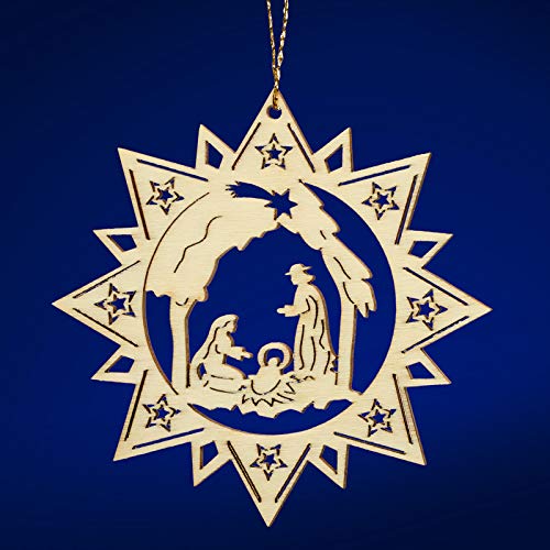 SIKORA BS-LS Traditionelle Filigrane Christbaumschmuck Holzanhänger aus nachhaltiger Herstellung - 28 Modelle wählbar, Modell:M1 Mehrzackstern Heilige Familie D 8.8cm von SIKORA