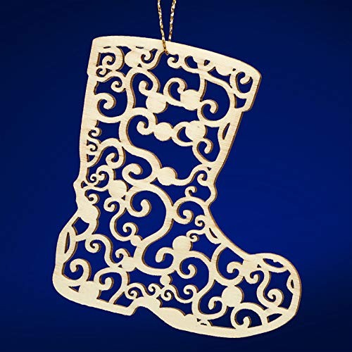 SIKORA BS-LS Traditionelle Filigrane Christbaumschmuck Holzanhänger aus nachhaltiger Herstellung - 28 Modelle wählbar, Modell:O3 Ornament Stiefel H 7.6cm von SIKORA