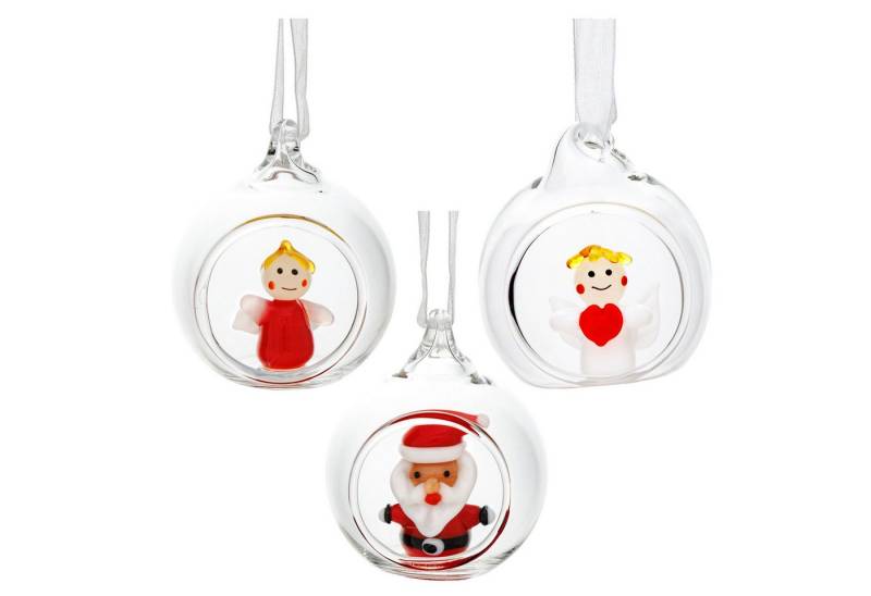 SIKORA Christbaumschmuck Glas Weihnachtskugel Mini Glasfiguren 3er Set Offene Glaskugel D:4cm von SIKORA
