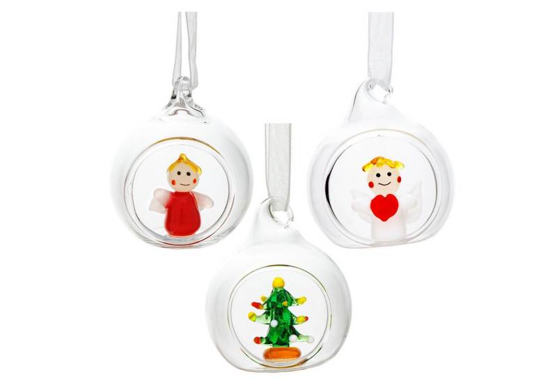 SIKORA Christbaumschmuck Glas Weihnachtskugel Mini Glasfiguren 3er Set Offene Glaskugel D:4cm von SIKORA