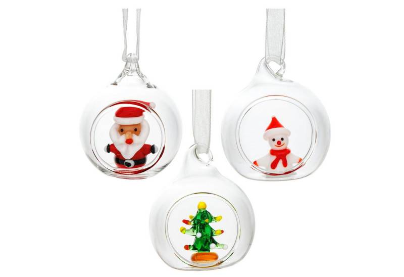 SIKORA Christbaumschmuck Glas Weihnachtskugel Mini Glasfiguren 3er Set Offene Glaskugel D:4cm von SIKORA