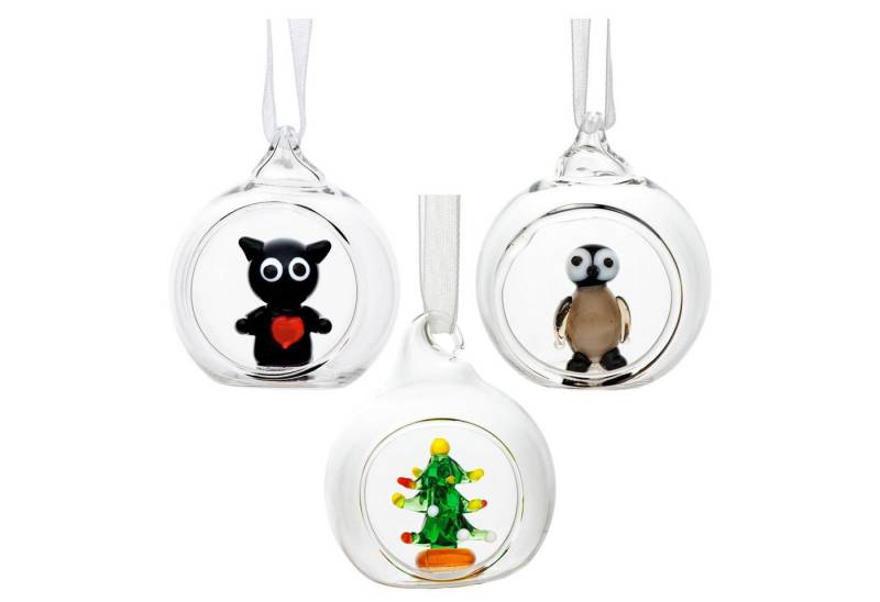 SIKORA Christbaumschmuck Glas Weihnachtskugel Mini Glasfiguren 3er Set Offene Glaskugel D:4cm von SIKORA