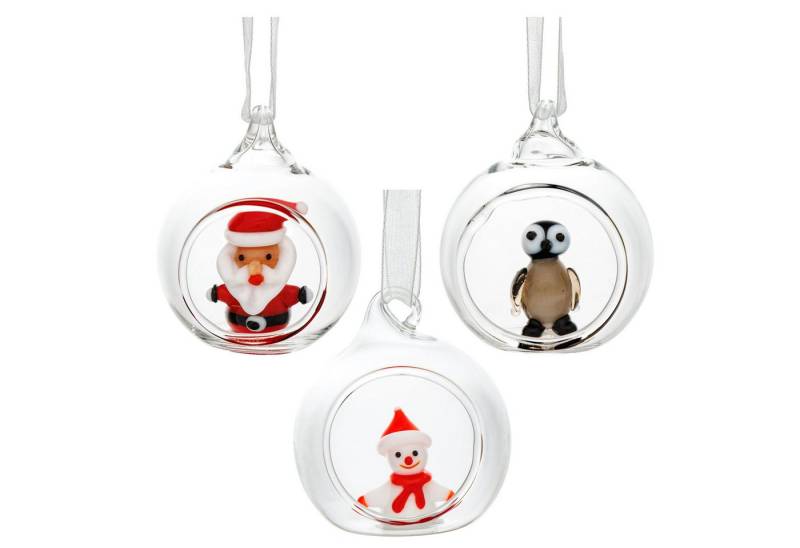 SIKORA Christbaumschmuck Glas Weihnachtskugel Mini Glasfiguren 3er Set Offene Glaskugel D:4cm von SIKORA
