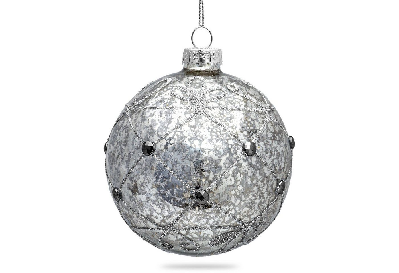 SIKORA Christbaumschmuck Highlights Antik Silber 4er Set Christbaumkugeln aus Glas mit Verzierung von SIKORA