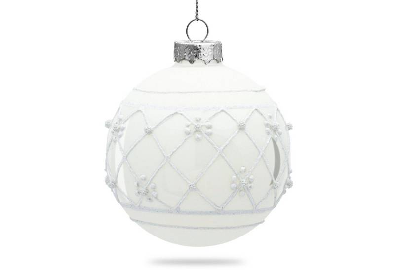 SIKORA Christbaumschmuck Highlights Weiss 4er Set Christbaumkugeln aus Glas mit Verzierung, Besondere Weihnachtskugeln für ein sinnliches Weihnachtsfest von SIKORA