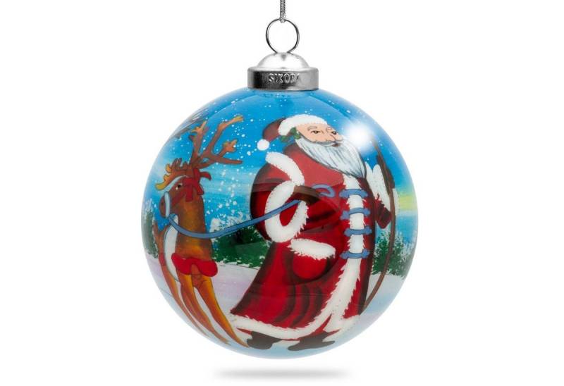 SIKORA Christbaumschmuck K08-51 Weihnachtsmann mit Rentier Weihnachtskugel Innenglasmalerei D: 7,5 cm von SIKORA