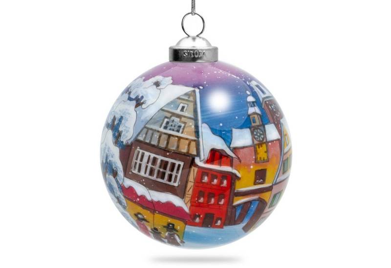SIKORA Christbaumschmuck K08-87 Winterdorf Weihnachtskugel Innenglasmalerei D: 7,5 cm von SIKORA