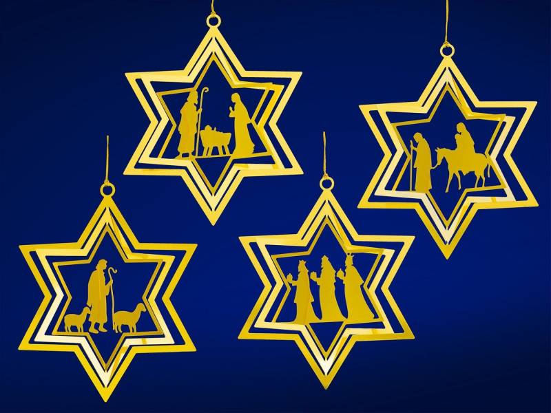 SIKORA Christbaumschmuck MS-SET10 4er Set Christbaumschmuck aus Messing Sterne mit klassischen Weihnachtsmotiven von SIKORA