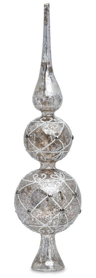 SIKORA Christbaumspitze SP4S aus irisierendem Klar Glas mit Antik SILBER Dekor von SIKORA