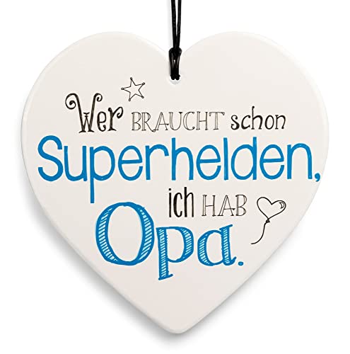 SIKORA Geschenk Herz aus weißem Steingut mit liebevollen Botschaften für jeden Anlass, Farbe/Modell:PH05 - für Opa - Superheld Opa von SIKORA