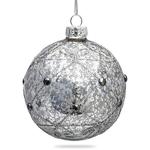 SIKORA Highlights 4er Set ausgefallene Christbaumkugeln aus Glas Antik Silber, Größe:8 cm, Farbe/Modell:Modell Prag antik Silber von SIKORA