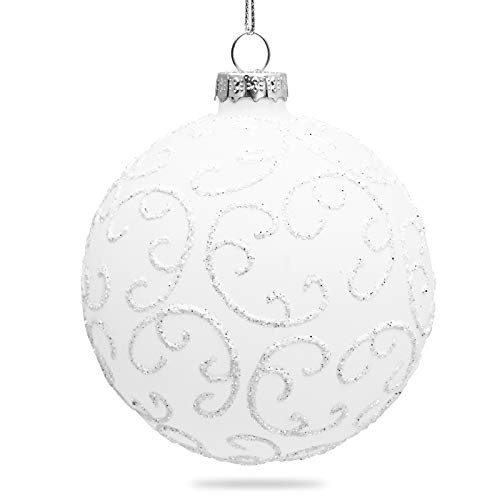 SIKORA Highlights 4er Set ausgefallene Christbaumkugeln aus Glas Weiss, Farbe/Modell:Modell Florenz Weiss, Größe:8 cm von SIKORA