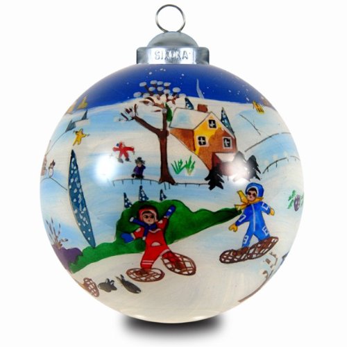 SIKORA K08-53 INNENGLASMALEREI Weihnachtskugel Glaskugel Motiv WINTERKINDER - D:7,5cm von SIKORA