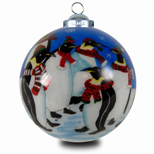 SIKORA K08-56 INNENGLASMALEREI Weihnachtskugel Glaskugel Motiv Pinguine - D:7,5cm von SIKORA