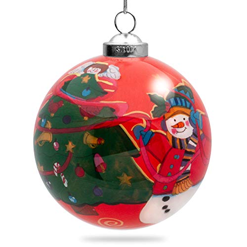 SIKORA K08-58 Schneemann am Weihnachtsbaum Glaskugel Weihnachtskugel Innenglasmalerei D: 7,5 cm von SIKORA