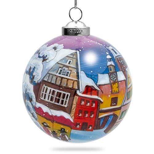 SIKORA K08-87 Winterdorf Glaskugel Weihnachtskugel Innenglasmalerei D: 7,5 cm von SIKORA