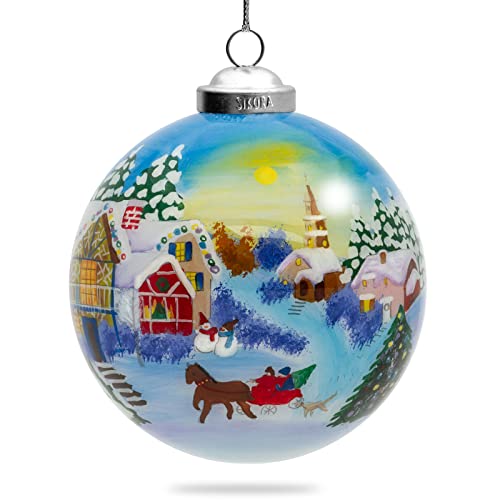 SIKORA K10-47 WINTERDORF NO.3 Glaskugel Weihnachtskugel Innenglasmalerei D: 10 cm von SIKORA