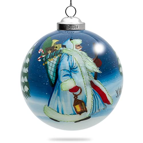 SIKORA K10-48 WEIHNACHTSMANN Weiss Glaskugel Weihnachtskugel Innenglasmalerei D: 10 cm von SIKORA