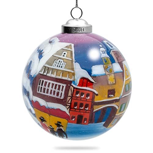 SIKORA K10-87 WINTERDORF NO.6 Glaskugel Weihnachtskugel Innenglasmalerei D: 10 cm von SIKORA