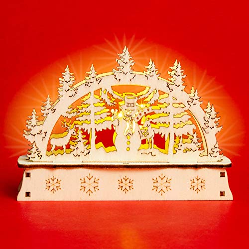 SIKORA LB-Mini Mini Schwibbogen aus Holz mit LED Beleuchtung - viele Motive, Farbe:Motiv Waldszene mit Schneemann von SIKORA